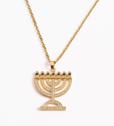 Necklace-Menorah-Radiant Gold Plated-22" Chain (#95101)