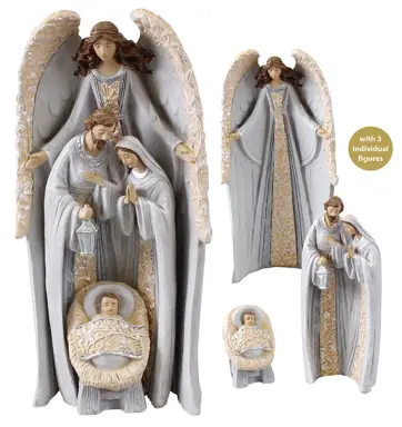 9 1/2 Inch Resin Holy Family & Angel Nativity