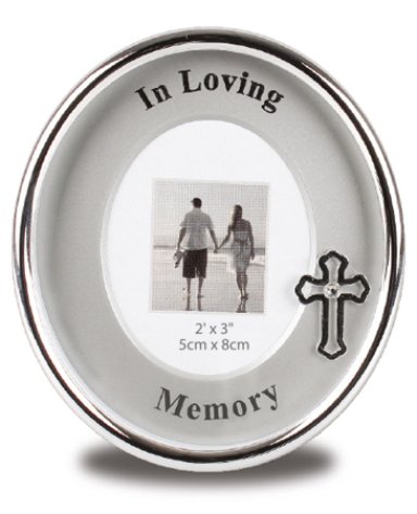 Silver Plated In Loving Memory Oval Photo Frame with Cross Motif