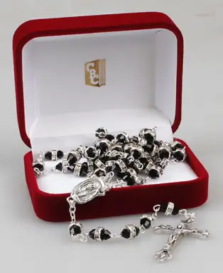 Black Glass Rosary with Crystal Ring