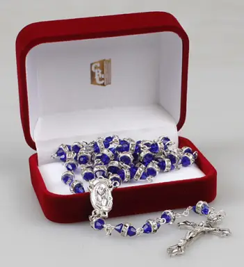Blue Glass Rosary with Crystal Ring
