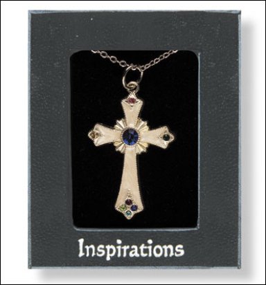 Blue Stone Pearl Cross Necklet