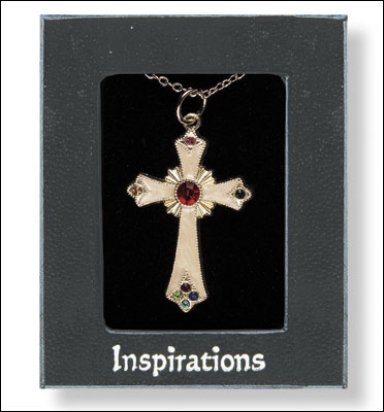 Pearl Cross Necklet with Ruby Stone Centre