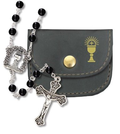 Imitation Black Pearl Communion Rosary In Purse