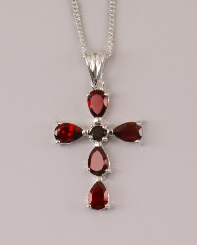 Silver Garnet Cross Pendant