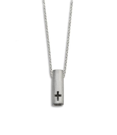 Brushed Silver tube cross pendant.