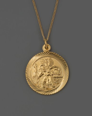 Gold Large St Christopher Pendant with Diamond Cut Edge