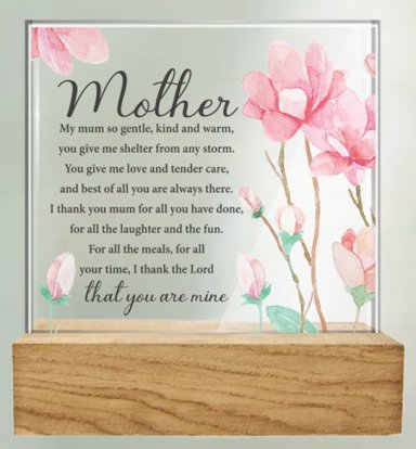 Mother Glass Plaque With Wood Base