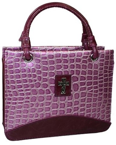 Medium Cross Metallic Purple Croc Purse-Style Bible Cover