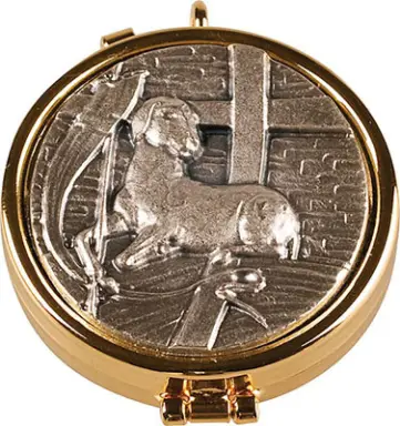 2 inch Gilt Pyx with Antique Silver Lamb Motif