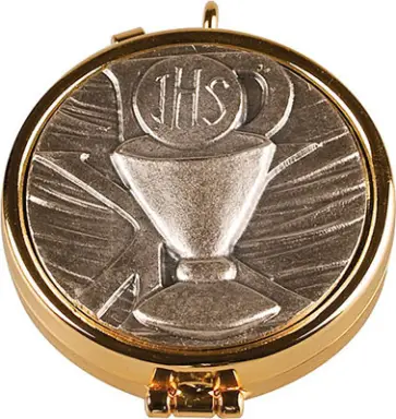 2 inch Gilt Pyx with Antique Silver Chalice Motif