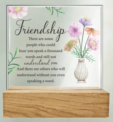 Friendship Glass Plaque with Wood Base