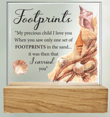 Footprints Glass Plaque with Wood Base