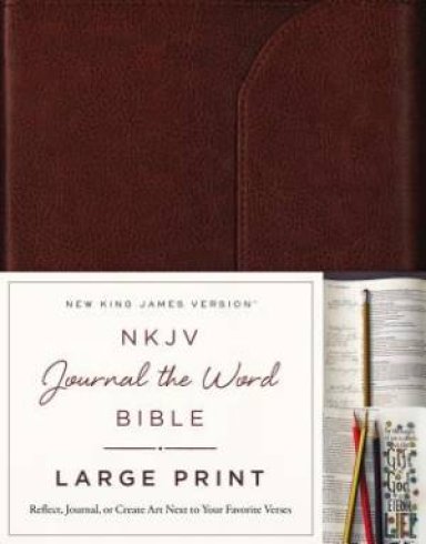 NKJV, Journal the Word Bible, Large Print, Premium Leather, Brown, Red Letter