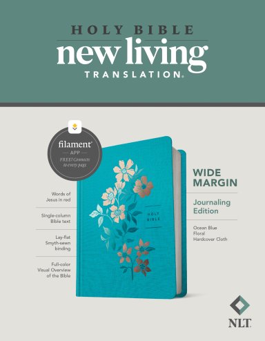 NLT Wide Margin Bible, Filament Enabled (Hardcover Cloth, Ocean Blue Floral, Red Letter)