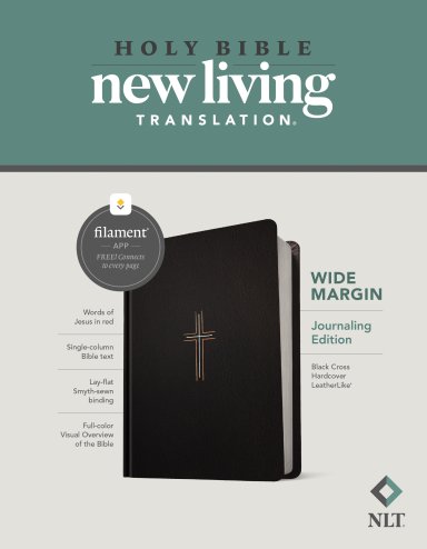 NLT Wide Margin Bible, Filament Enabled (Hardcover LeatherLike, Black Cross, Red Letter)