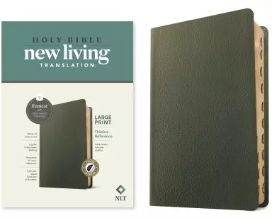 NLT Large Print Thinline Reference Bible, Filament Enabled (Genuine Leather, Olive Green, Indexed, Red Letter)