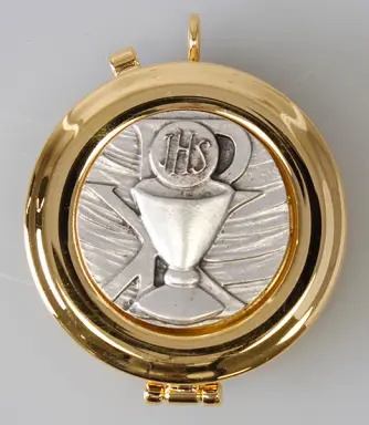 2 inch Gilt Pyx - with Antique Silver Chalice Motif