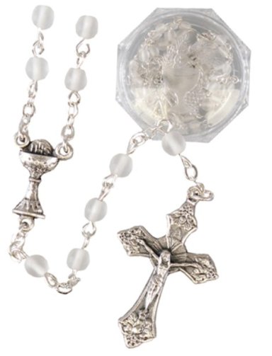 White Communion Glass Rosary