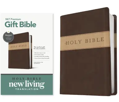 Premium Gift Bible NLT, Filament Enabled, TuTone (LeatherLike, Dark Brown/Tan, Red Letter)