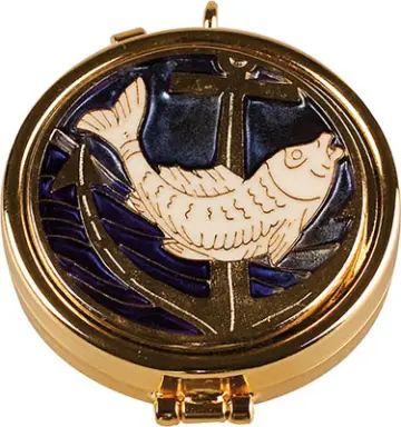 2 inch Gilt Pyx Fish Enamel Motif