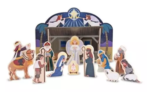 Melissa & Doug Classic Wooden Christmas Nativity Set With 4-Piece Stable and 11 Wooden Figures