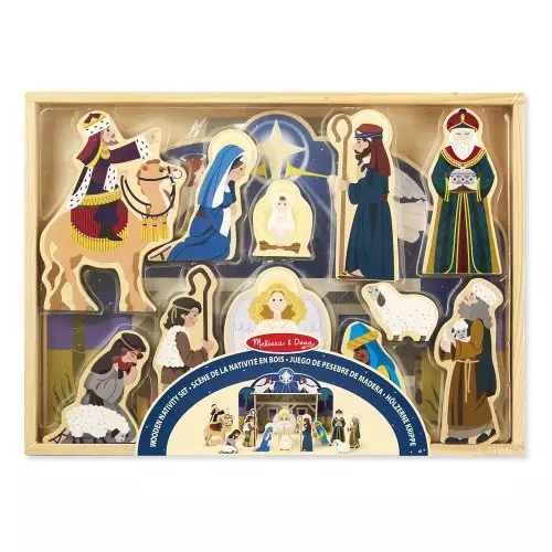 Melissa & Doug Classic Wooden Christmas Nativity Set With 4-Piece Stable and 11 Wooden Figures