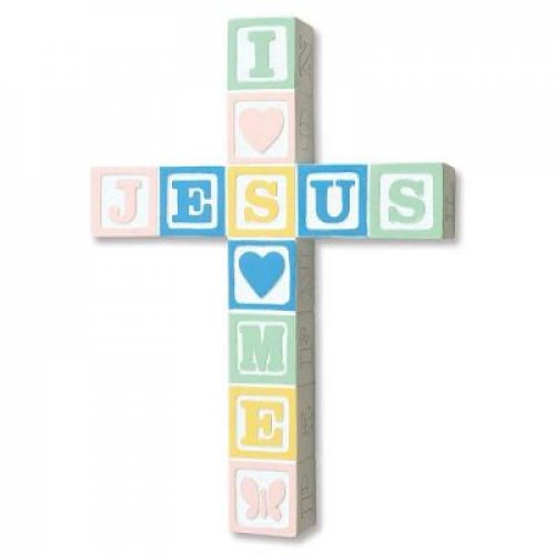 Wall Cross-Jesus Loves Me Blocks-Pastel