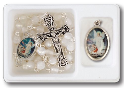 White Acrylic Rosary with Guardian Angel Medal