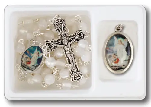 Acrylic Rosary/White With Medal/G.Angel