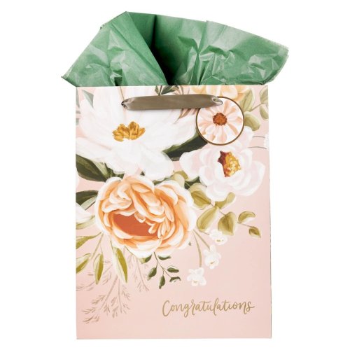 Gift Bag LG Portrait Neutral Floral Congratulations