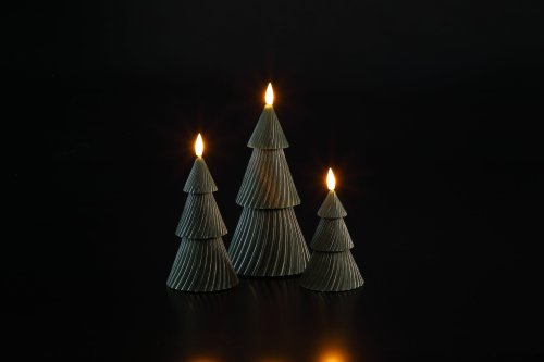 Set of 3 Christmas Tree Wax Candles - green with LED