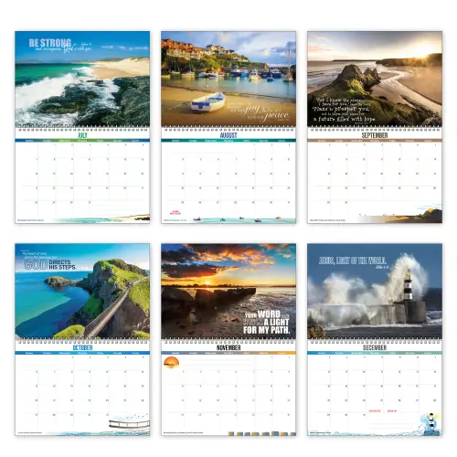 Inspirational Coastal Calendar 2025 with Bible verses on every page