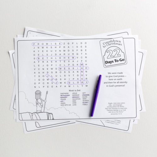 The Shepherd on the Search - Countdown to Christmas Coloring Placemats