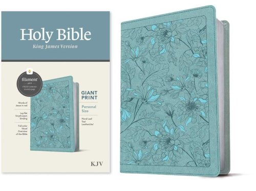 KJV Personal Size Giant Print Bible, Filament Enabled (LeatherLike, Floral Leaf Teal, Red Letter)