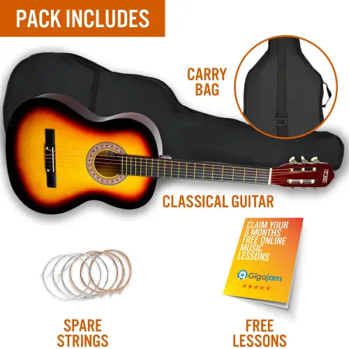 3rd Avenue Full Size Classical Guitar Pack - Sunburst