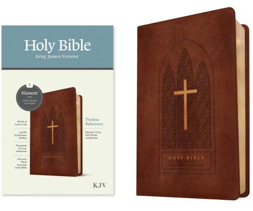 KJV Thinline Reference Bible, Filament Enabled (LeatherLike, Reverent Cross Dark Brown, Red Letter)