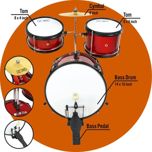 3rd Avenue 3 Piece Beginner Drum Kit - Red