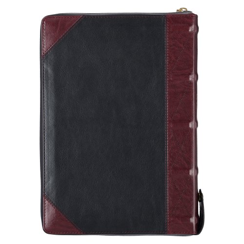 Burgundy and Black Faux Leather King James Version Study Bible with Thumb Index and Zippered Closure