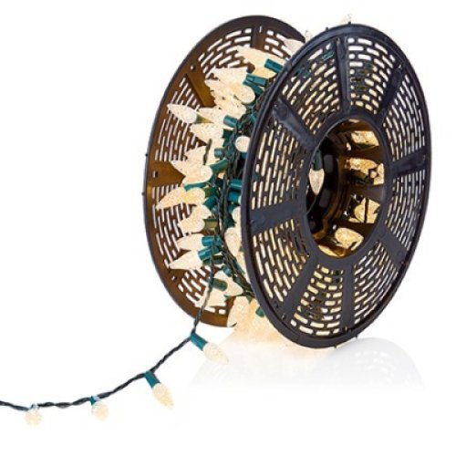 300 LED Pine Cone Lights 15 M Lit length Green cable on roller in Bright White