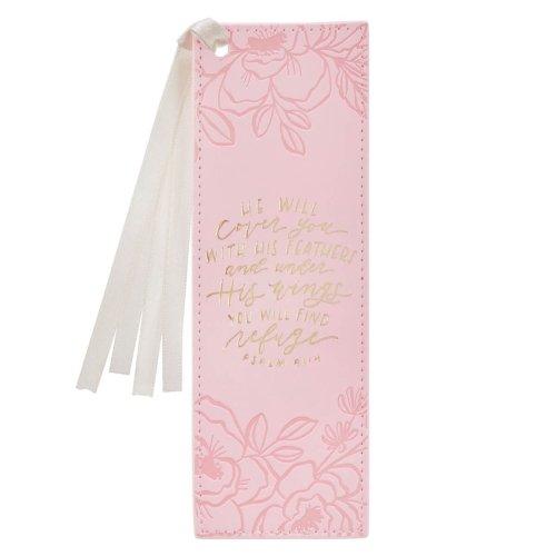 Bookmark Faux Leather Pink He Will Cover You Ps. 91:4