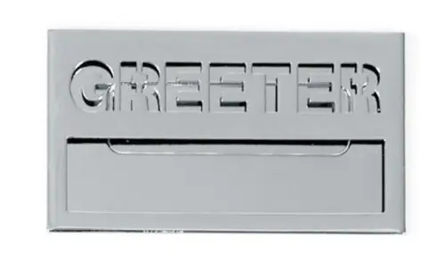 Greeter Badge with Cut-Out Lettering - Silver  Finish