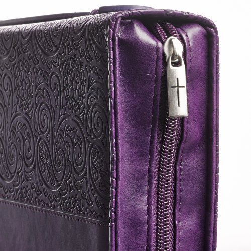 XL Purple Paisley Faux Leather Faith Zippered Bible Cover w/Handle -Hebrews 11:1