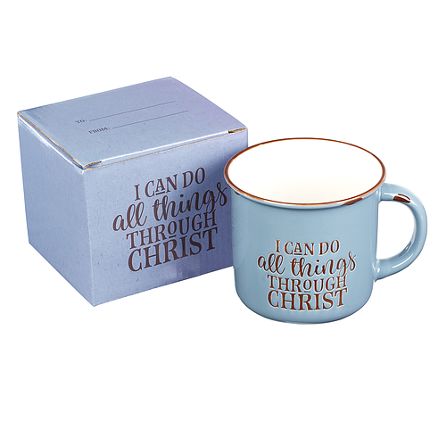 Mug Camp Blue/White All Things Through Christ