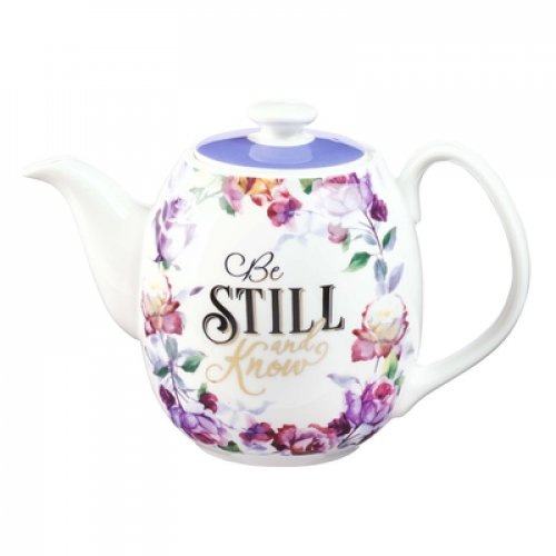 Teapot Purple Floral Be Still Ps. 46:10