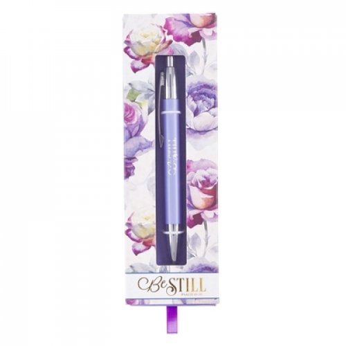 Christian Art Gifts Scripture Clip Classic Medium Ballpoint Black Ink Pen in Box for Women: Be Still - Psalm 46:10 Inspirational Bible Verse, Journaling, Writing & Notetaking, Lilac Purple/Silver