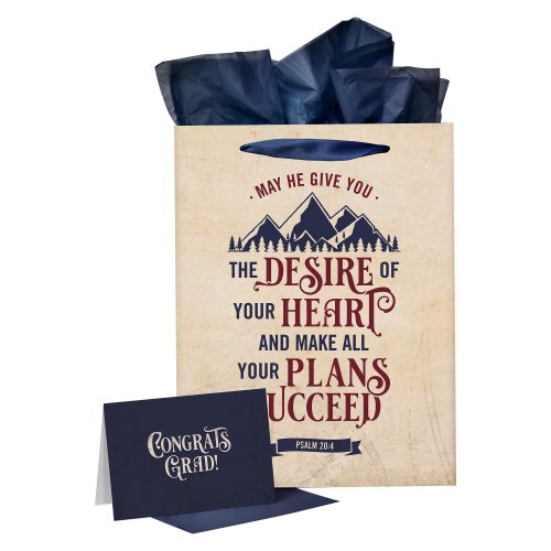 Gift Bag w/ Card LG Portrait Beige/Blue Desire of Your Heart Grad Ps. 20:4