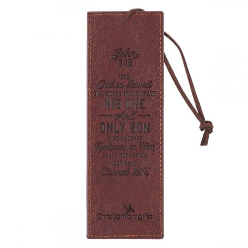 Bookmark Faux Leather Brown Two-tone Cross John 3:16