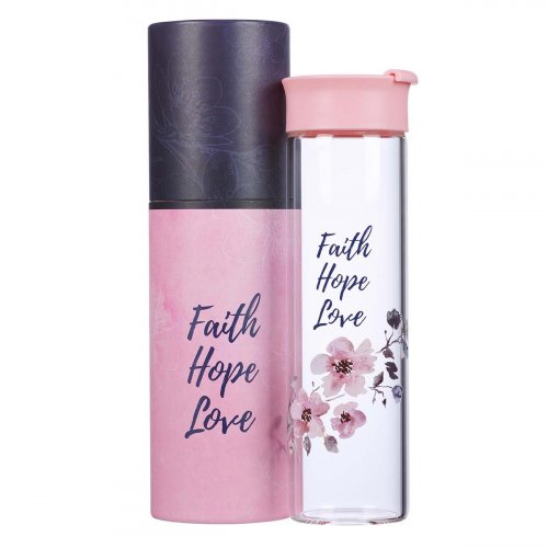 Water Bottle Glass Pink Faith Hope Love