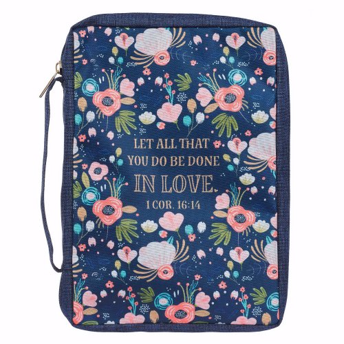 Large Done in Love Navy Floral Value Bible Case - 1 Corinthians 16:14